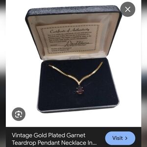 Gold Plated Garnet Teardrop Pendant Necklace